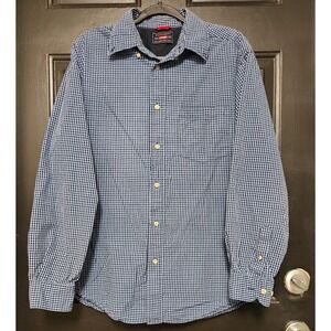 Wrangler Shirt Men's Medium Blue Plaid Cotton Long Sleeve Western Style Cowboy